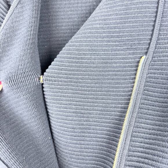 REISS Ribbed Textured Asymmetric Zip Front Sweater Jacket Navy S Preppy Minimal - Picture 3 of 12